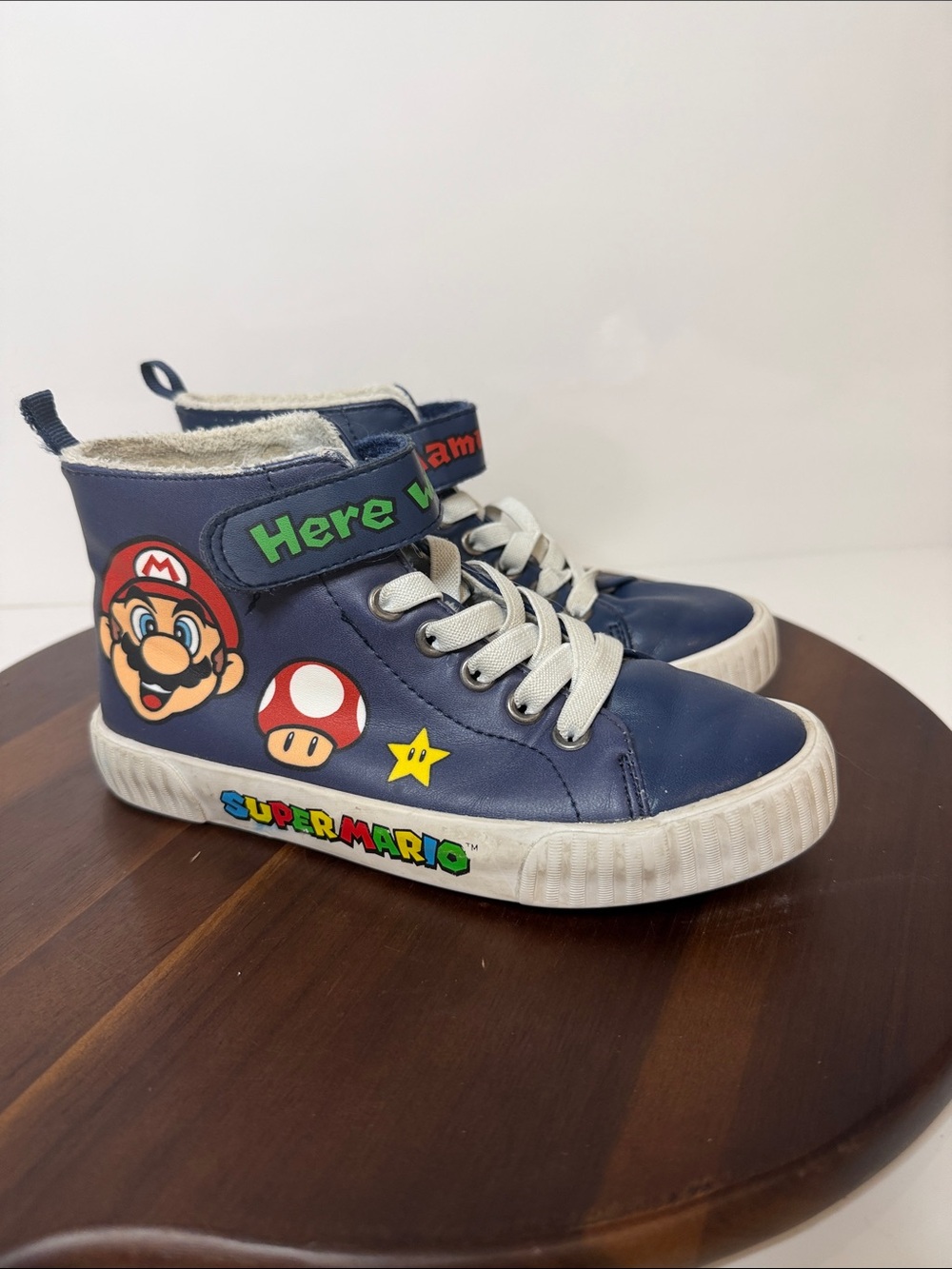 H&M Super Mario Bros High-Top Sneakers – Kids Unisex Size 13 – Blue Gamer Shoes